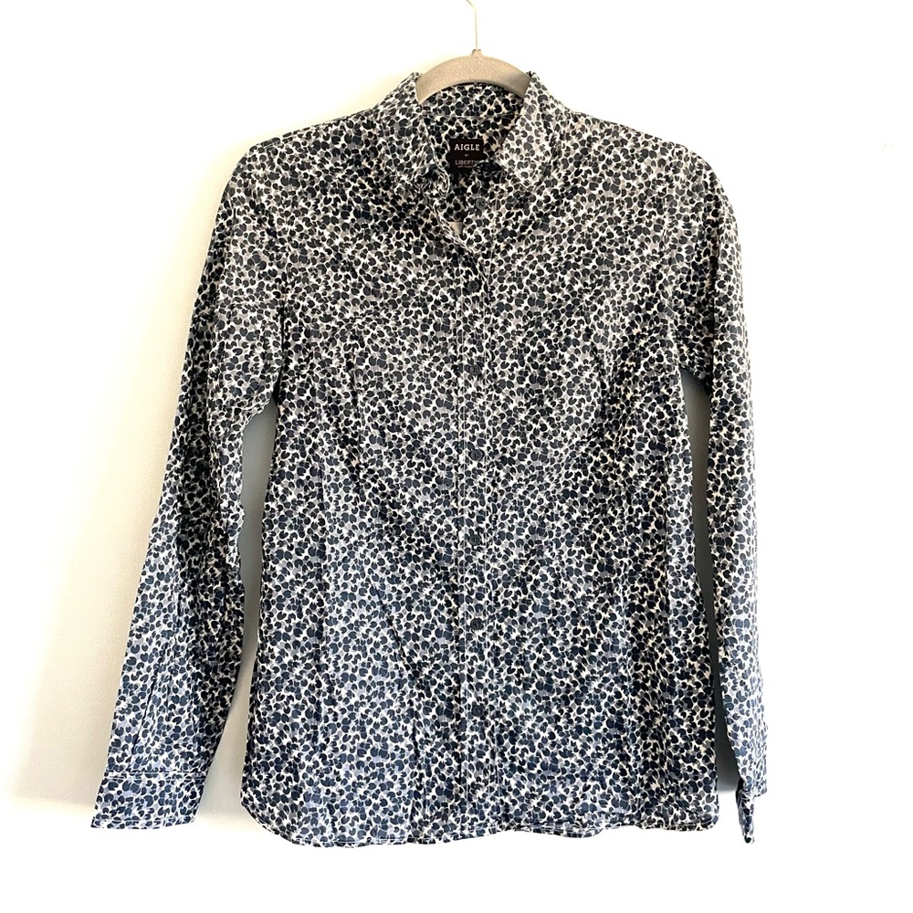 AIGLE By Liberty Art Fabrics Blue Patterned Long Sleeve Button Down Shirt